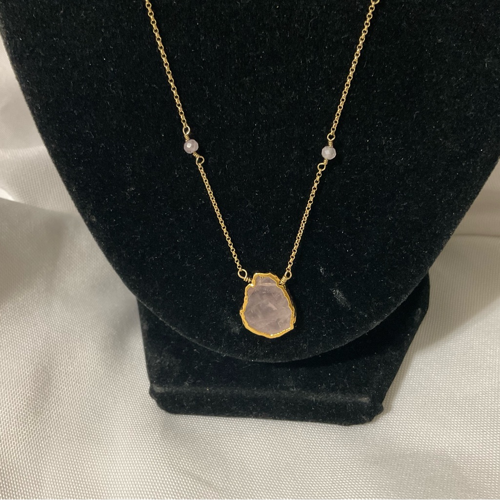 Goldtone Luna Norte Pink Quartz Celestial Moon Necklace 20$